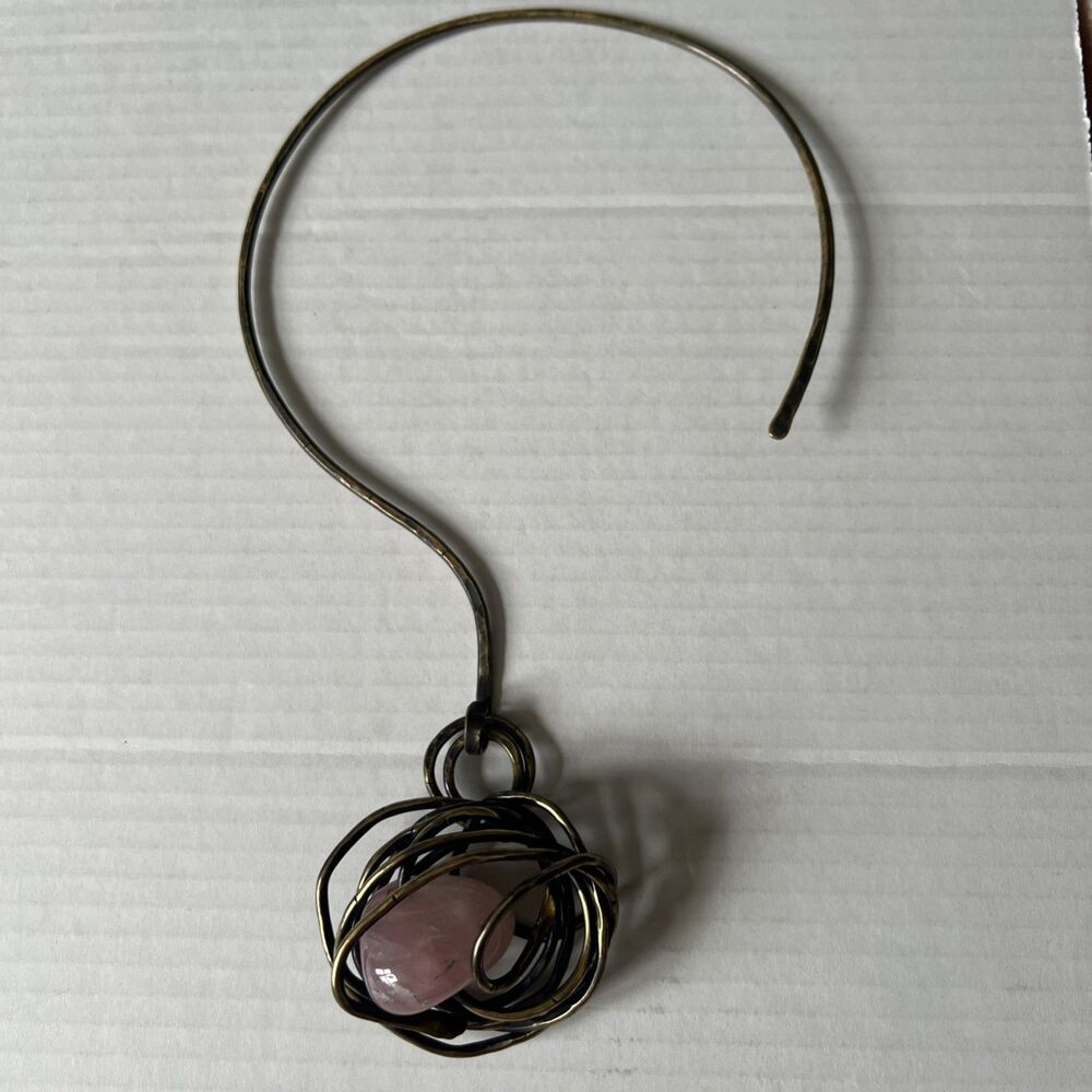 Rose Quartz Crystal Gemstone Wire Wrapped Pendant Necklace Bohemian Artisanal